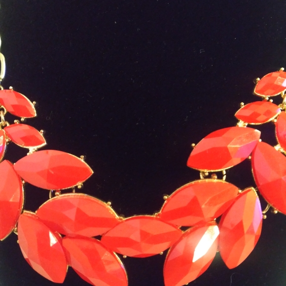 Statement necklace chunky Carol red orange - Picture 2 of 6